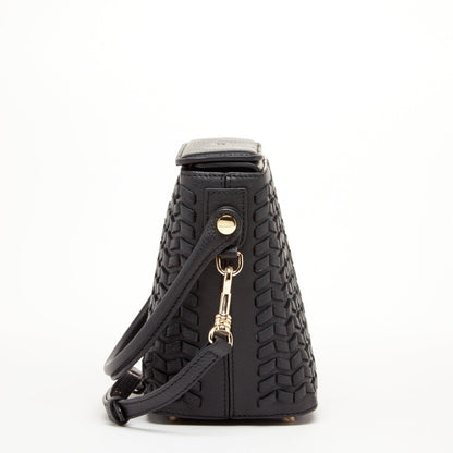 SUSU Woven Leather Bucket Bag Quilted Black Crossbody Purse Women's Handbag