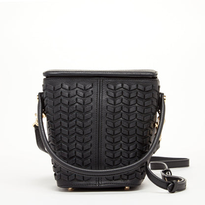 SUSU Woven Leather Bucket Bag Quilted Black Crossbody Purse Women's Handbag