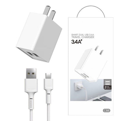3.4A Dual USB Travel Quick Wall Charger - Android/IOS